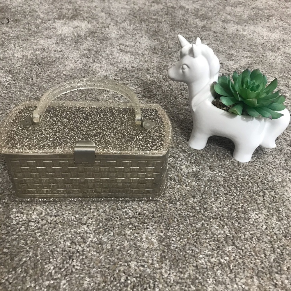 VINTAGE retro metal and lucite purse gold glitter